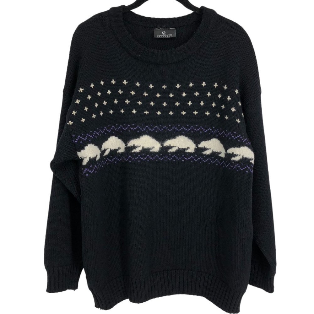 Cappello Black ugly / grandma christmas sweater w/snowflakes &  polar bears M